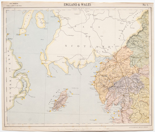 England and Wales (northeast England, Isle of Man, with blank part of Scotland & Ireland)1884